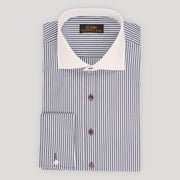 The Corcoran | White Contrast Spread Collar | French Cuff | 100% Cotton | Navy