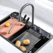 Lefton 33x22 Inch Waterfall Workstation Kitchen Sink Set Digital Temperature Display & LED Lighting-KS2205L