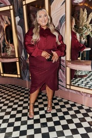 Burgundy Sequin Wrap Midi Skirt