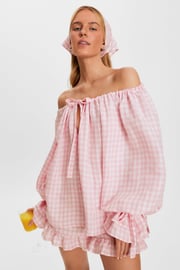 Cha-Cha Lounge Blouse in Pink Vichy