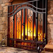 Large Two-Door Fireplace Screen with Glass Floral Panels