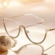 Half Frame Cat Eye Glasses With Shiny Diamonds