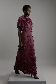 Crystal Applique Angel Sleeve Woven Midaxi Dress | Karen Millen