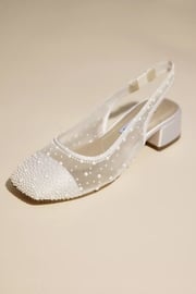 Pearl Mesh Round Toe Low Slingback Heels