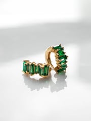 Jagged Baguette Emerald & Gold 8mm Baby Huggie Earrings