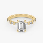 The Baguette Bar Emerald Engagement Ring | Pavé Band | Yellow Gold