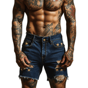 Men's Star Embroidered Ripped Denim Shorts MTA1732F0X
