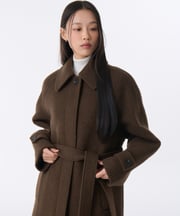 Women's Wool Blend Boucle Balmacaan Robe Coat [Brown]