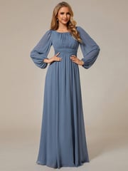 Long Sleeve Chiffon A-Line Empire Waist Formal Dress