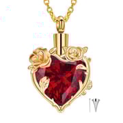 10K Gold Gemstone Personalized Birthstone Flower Cremation Urn Necklace for Ashes