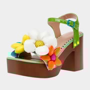 Green Square Toe Colorful Floral Decor Ankle Strap Platform Sandals