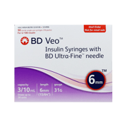 BD Veo Insulin Syringes Ultra-Fine Needle - 31G 3/10cc 15/64" - BX 90