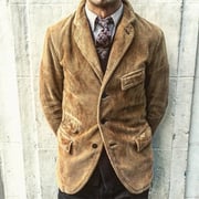Men's Vintage Velvet Blazer Lapel Mid-length Coat