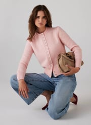 Pink Wool Blend Knit Cardigan