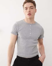 COLLUSION Ribbed henley T-shirt in gray
