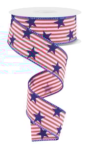 1.5" Stars on Woven Stripe Ribbon - 10yds
