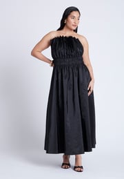 Pleated Ruffle Neckline Midi Dress