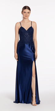 Shimmer Satin Sweetheart Column Dress with Beaded Bodice