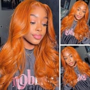 
    Julia Hair Pre-everything Glueless Wig | 13x4 Ear to Ear Lace Front Orange Ginger Colored Body Wave Put on and Go Wig