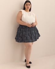 Navy Wavy Dotted Pull-On Mini Ruffle Skirt