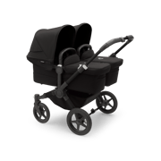 Bugaboo Donkey 5 Twin bassinet and seat stroller black base, midnight black fabrics, midnight black sun canopy
