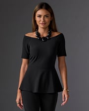 Beyond Travel Off The Shoulder Peplum Top Jet Black