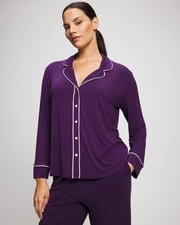 Long Sleeve Notch Collar w/ Piped Placket Pajama Top