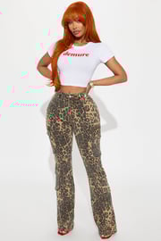 She's A Wild One Cargo Animal Print Flare Jeans - Brown Combo