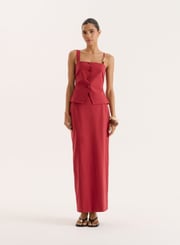 Rust Tailored Maxi Skirt- Irisa