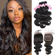 Body Wave HD Lace Closure 5*5 Human Hair 3 Bundles And Lace Closure
