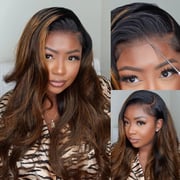 CLEARANCE 360 Lace Invisible Strap 250% Human Hair Lace Wig Ombre Highlights Wavy