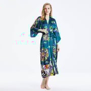 Womens Silk Kimono Wide Sleeves Kimono Silk Floral Print Silk Robe