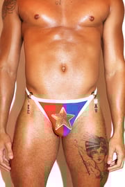 Yee Haw Gold Star Tied Up String Thong - White