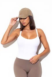 Ribbed Cross Back Tank - White