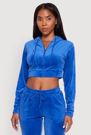 Velour Cropped Hooded Sweatshirt
