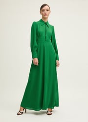 Harley Green Crepe Maxi Dress With Button Front