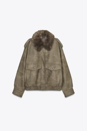 REMOVABLE COLLAR FAUX SUEDE JACKET