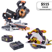 Evolution Cordless Saw Kit | R185SMS-Li 7-1/4 Sliding Miter Saw | R165CCS-Li 6-1/2 Circular Saw | 4ah Battery 20v EXT | Charger