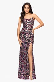 "Miley" Long Floral Sequin Spaghetti Strap Floor Length Dress