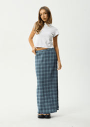 AFENDS Womens Position - Seersucker Maxi Skirt - Navy Check
