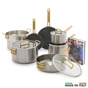 Stanley Tucci Mixed Material Stainless Steel 11-Piece Cookware Set with the Tucci Cookbook