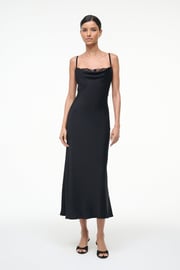 EVANGELINE SILK MIDI DRESS | BLACK