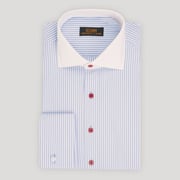 The Corcoran | White Contrast Spread Collar | French Cuff | 100% Cotton | Light Blue