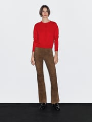 Wool blend knit cardigan with crew neck