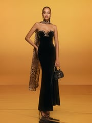 Rawan Strapless Leopard Velvet Maxi Dress