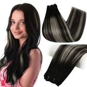 Full Shine Virgin Weft Brazilian 100% Real Human Hair Sew In Bundles Balayage Highlights (#1B/Silver/1B)