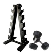 Muscle Motion 5 Pairs Rubber Hex Dumbbells (2.5kg - 12.5kg) with Rack