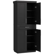 HOMCOM Modern Kitchen Pantry Freestanding Cabinet Cupboard with Doors and Drawer, Adjustable Shelving, Black