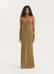 Olive Knitted Bandeau Maxi Dress- Charley
