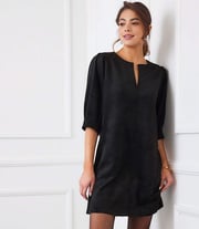 Faux Suede Puff Sleeve Dress